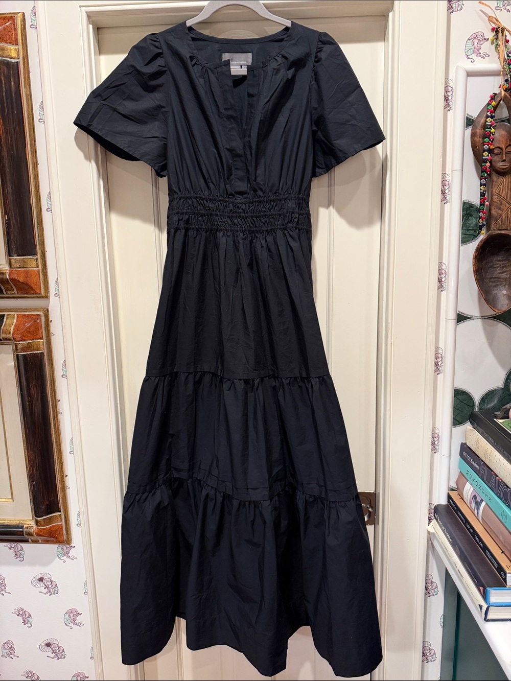 Anthropologie Somerset Black Tiered Short-Sleeve Midi Dress